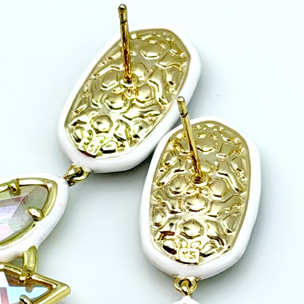 Kendra Scott Luxury Greta Gold Tone Ivory Iridescent Chandelier Earrings $198 - Picture 8 of 16